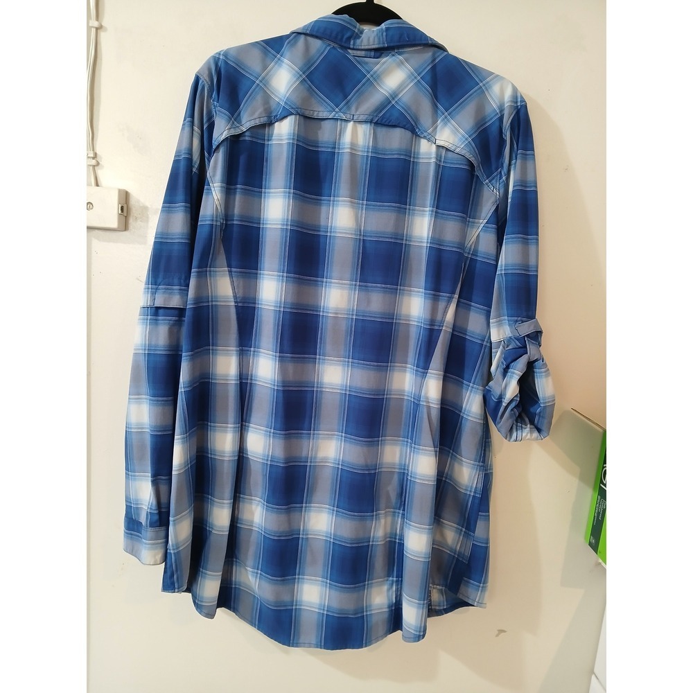 Duluth Trading Co Plaid Long Sleeve Shirt Women's XL Blue Gray Roll Tab Zippers - Picture 6 of 6